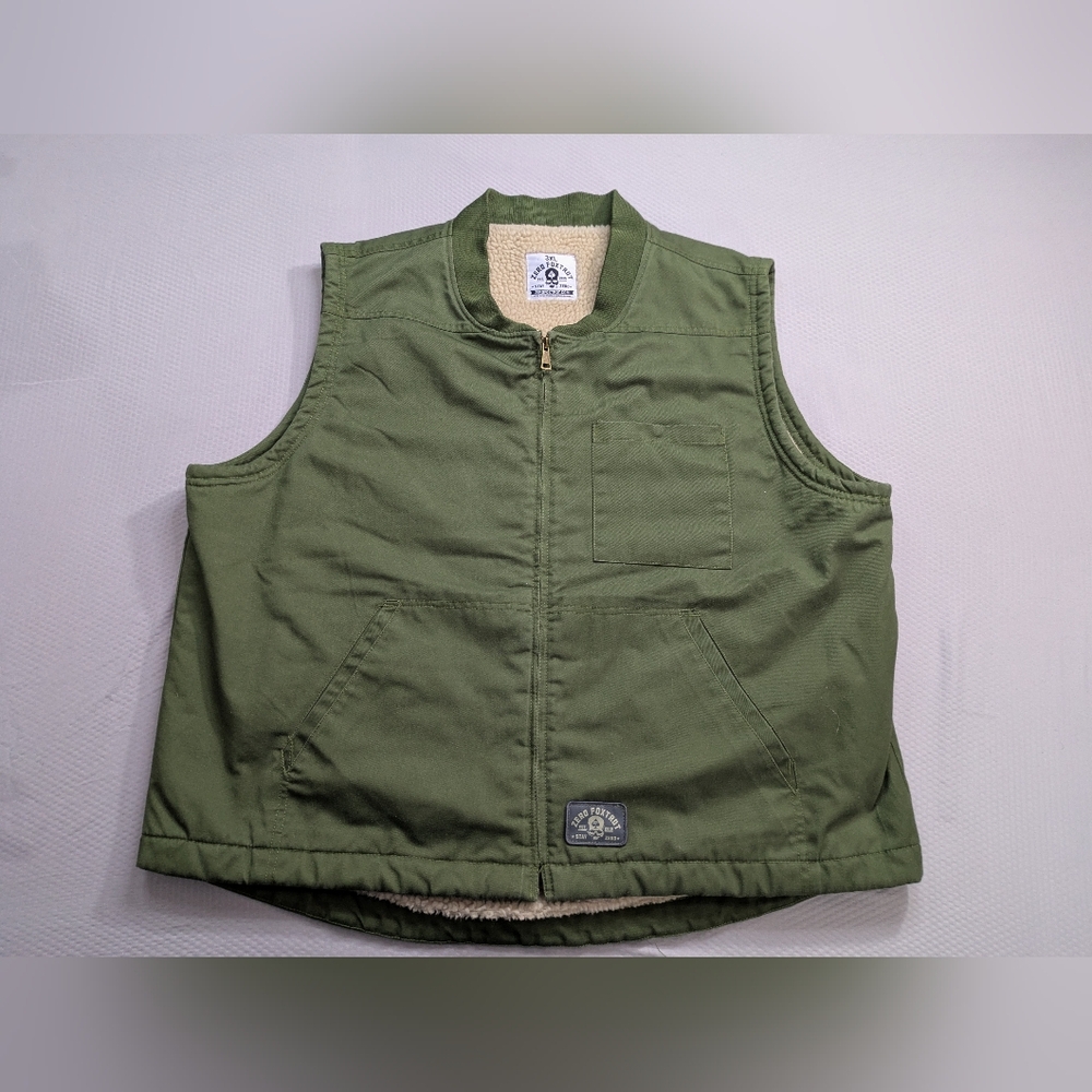 Zero Foxtrot Men’s 3XL Sherpa lined Canvas Full Zip Pocket Vest Military Green